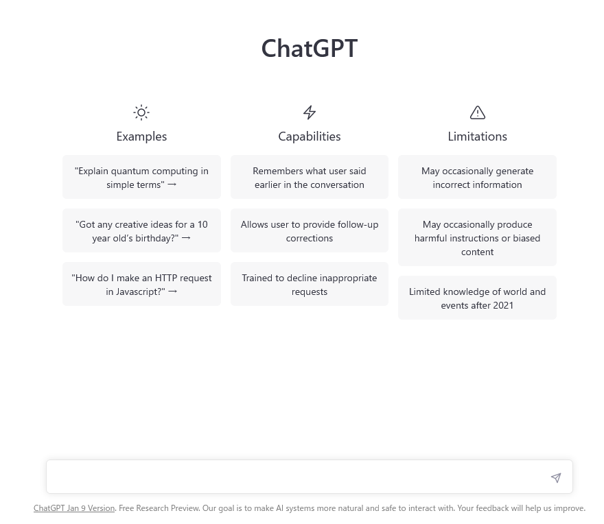 質問を入力して、ChatGPTの使用を開始する。